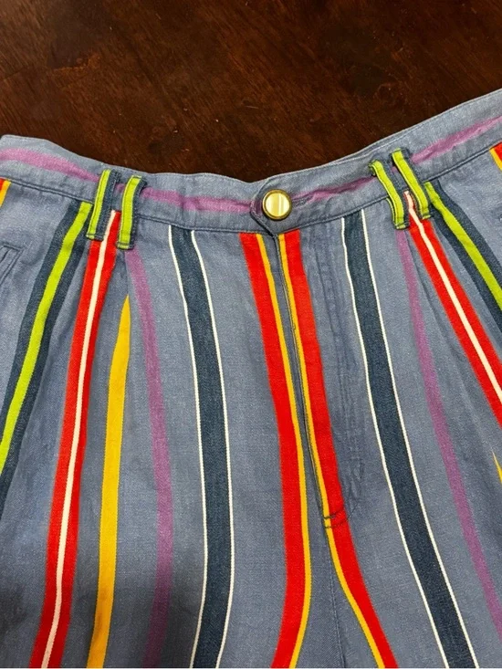 Vintage Lizwear High Waisted Rainbow Striped Pleated Denim Shorts size 12 - Picture 4 of 11
